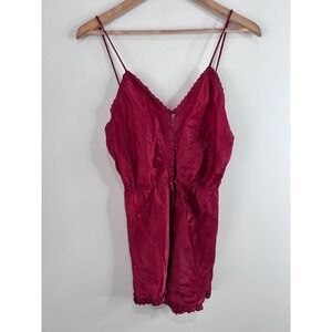 Vintage Barbizon Red Satin Teddy Romper Scalloped Trim Small NWT Lingerie Sexy